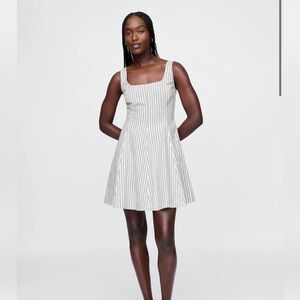 GAP Linen Blend Mini Dress Green Stripe